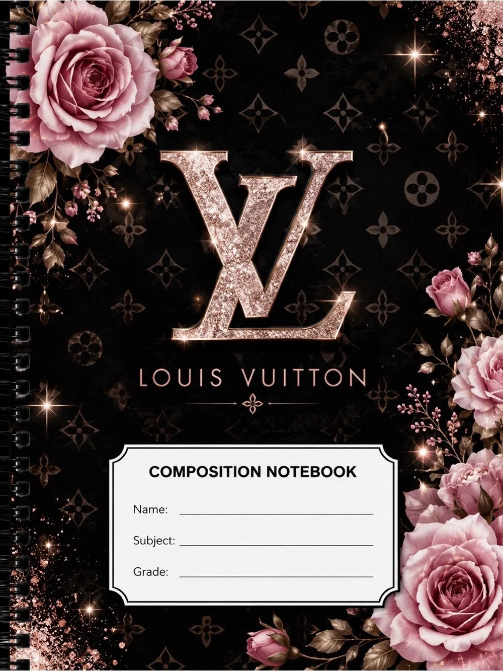 Louis Vuitton Black Notebook with Pink Floral Accents
